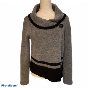 MAX STUDIO SWEATER COWL NECK GRAY BLACK SHAWL COLLAR Size SMALL S